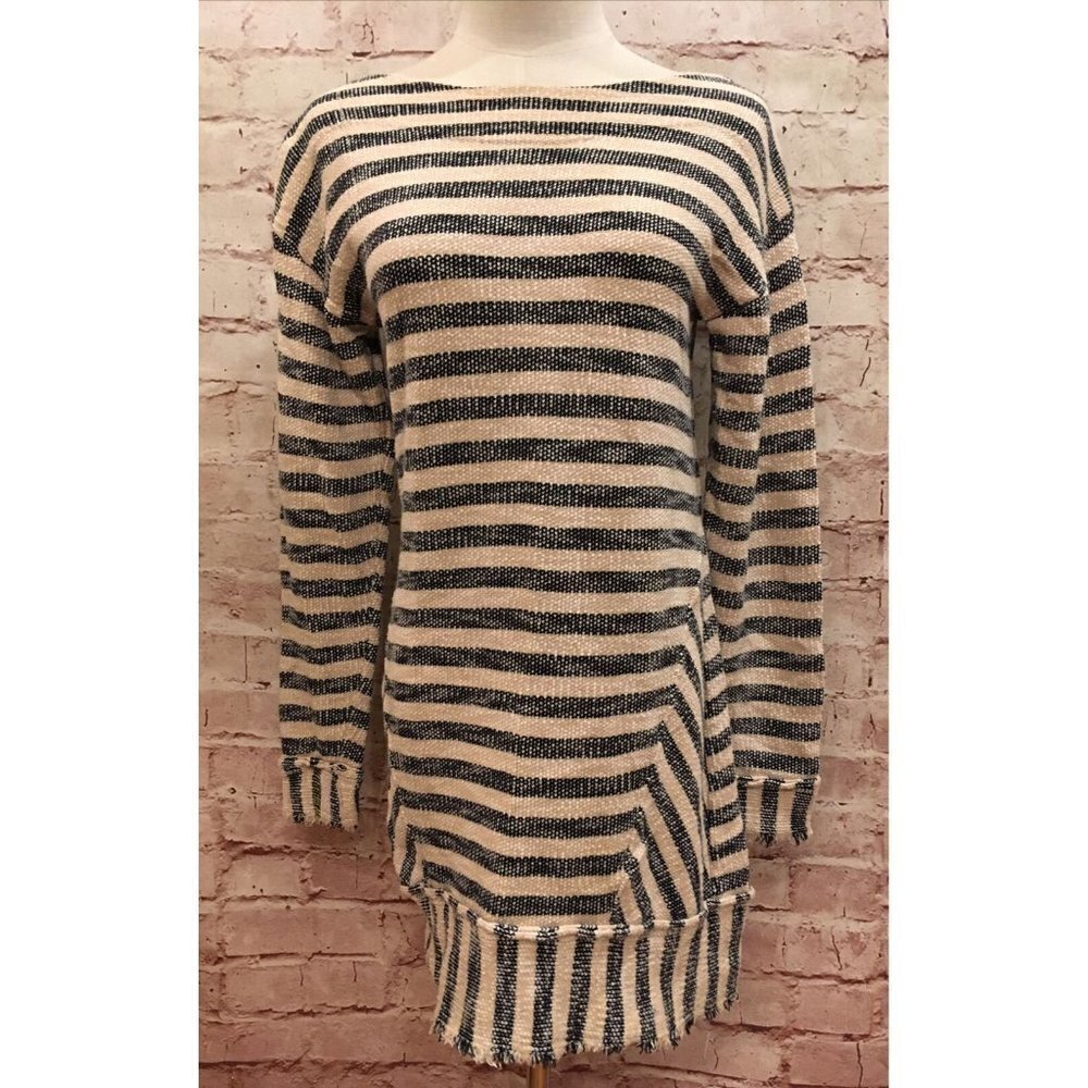 Soft Surroundings Black Beige Striped Marina Terry Tunic Blouse Womens Size XS